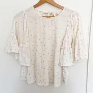 Altar’d State Jenson bell sleeve cream gold pattern top‎ tie back small